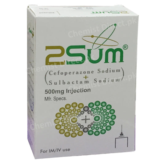 2Sum Injection 500mg 1vial Sami pharmaceuticaks Cefoperazone Sodium 250mg Sulbactam Sodium 250mg
