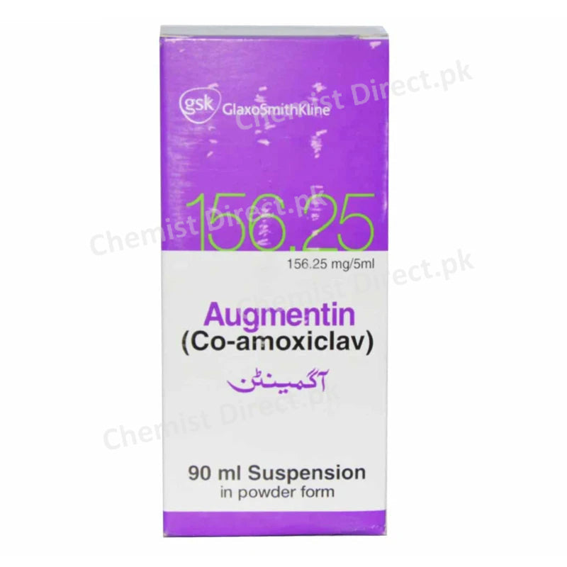 Augmentin Suspension 156.25mg/5ml 90ml Glaxosmithkline Pakistan Limited Amino Penicillin Amoxicillin 125mg, Clavulanic Acid 31.25mg