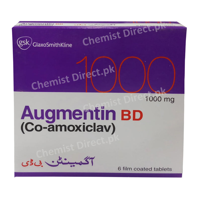 Augmentin BD Tablets 1g Glaxosmithkline Pakistan Limited Amino-Penicillin Amoxicillin 875mg, Clavulanic Acid 125mg