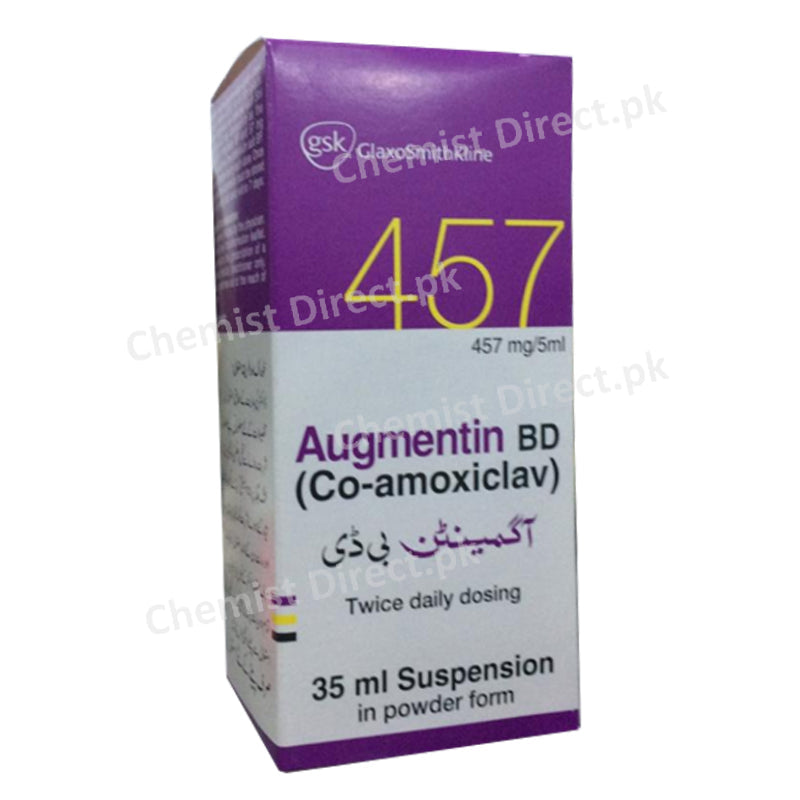 Augmentin BD Syrup 457mg/5ml 35ml GlaxoSmithKline Amino-penicillin Amoxicillin 400mg, Clavulanic Acid 57mg