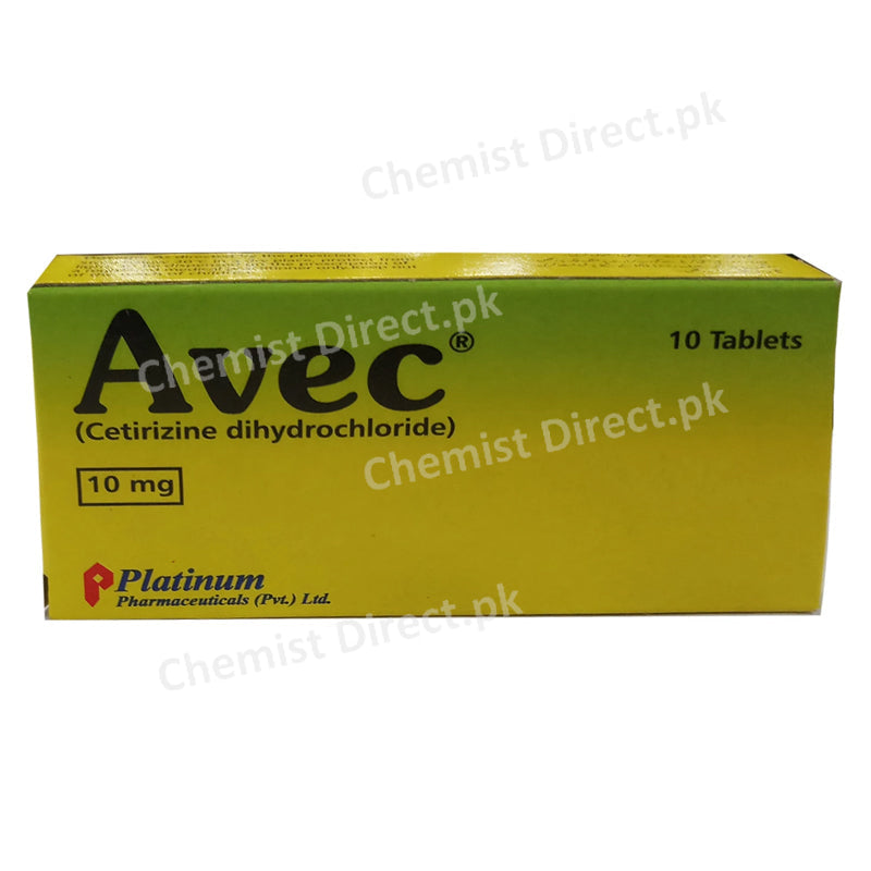 Avec Tablet 10mg Platinum Pharmaceuticals (Pvt) Ltd ANTI-HISTAMINE Cetirizine
