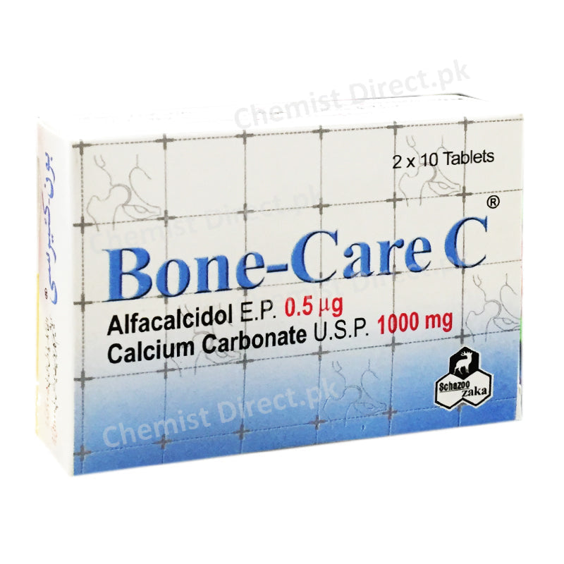 Bone Care C 1000mg Tablet SCHAZOO ZAKA PVT LTD VITAMIN DANALOGUE Alfacalcidol 0.5mcg Calcium Carbonate 1000mg
