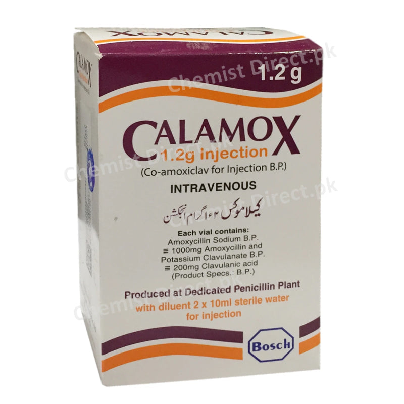 Calamox 1200mg Injection BOSCHPHARMACEUTICALS_PVT_LTD Amino penicillin Amoxicillin1g Clavulanic Acid200mg