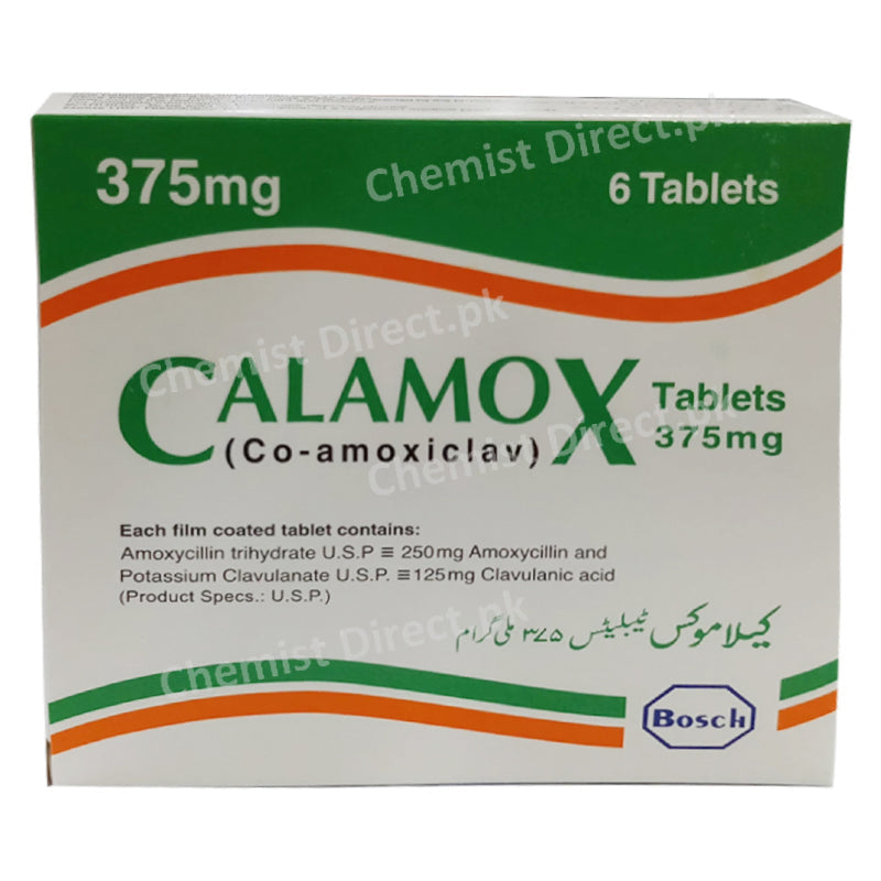 Calamox 375mg Tab Tablet BOSCHPHARMACEUTICALS_PVT_LTD Amino penicillin Amoxicllin 250mg ClavulanicAcid 125mg
