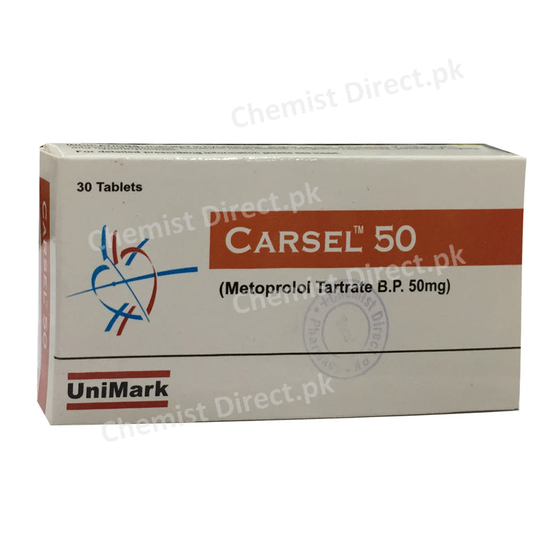 Carsel 50mg Tablet unimark pharmaceuticals anti-hypertensive Metoprolol Tartarate
