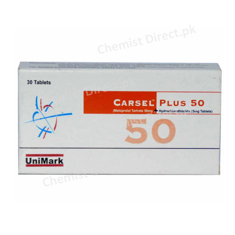 Carsel Plus 50mg Tablet Unimark Pharmaceuticals Anti hypertensive Metoprolol Tartarate+Hydrochlorothiazide