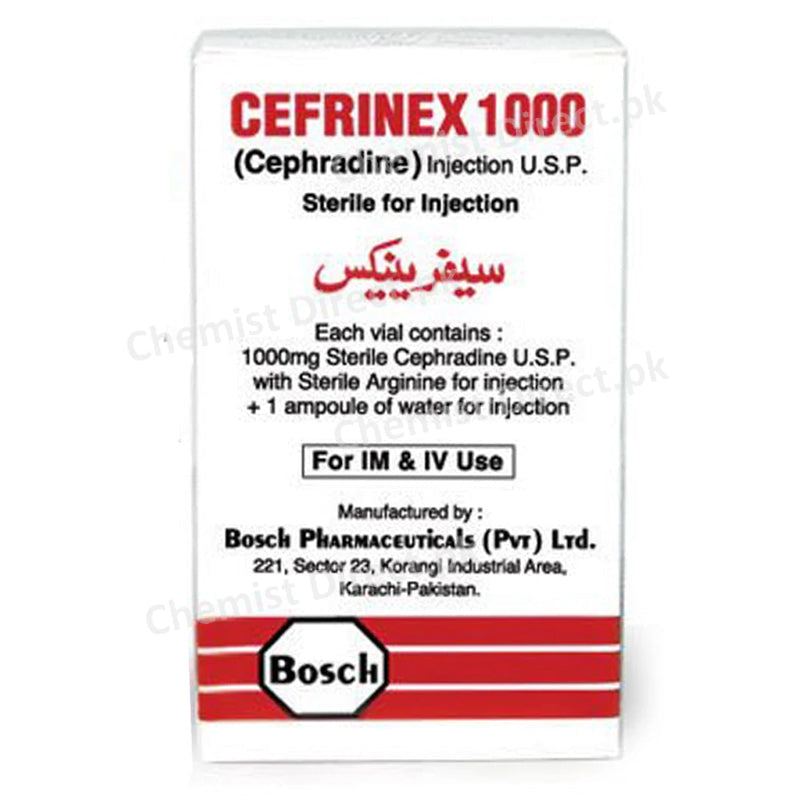 Cefrinex 1G Injection Inj BOSCH PHARMACEUTICALS PVT LTD CEPHALOSPORIN ANTI BIOTIC Cephradine jpg