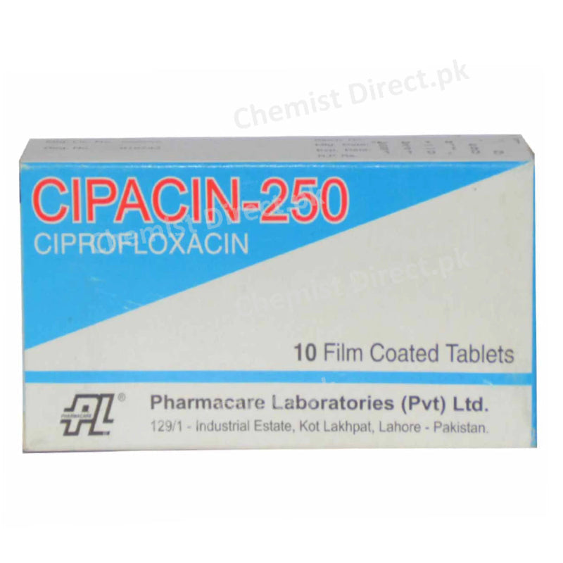 Cipacin 250mg Tab Tablet PHARMA CARE LABORATORIES_PVT_LTD QUINOLONEANTI BACTERIAL Ciprofloxacin