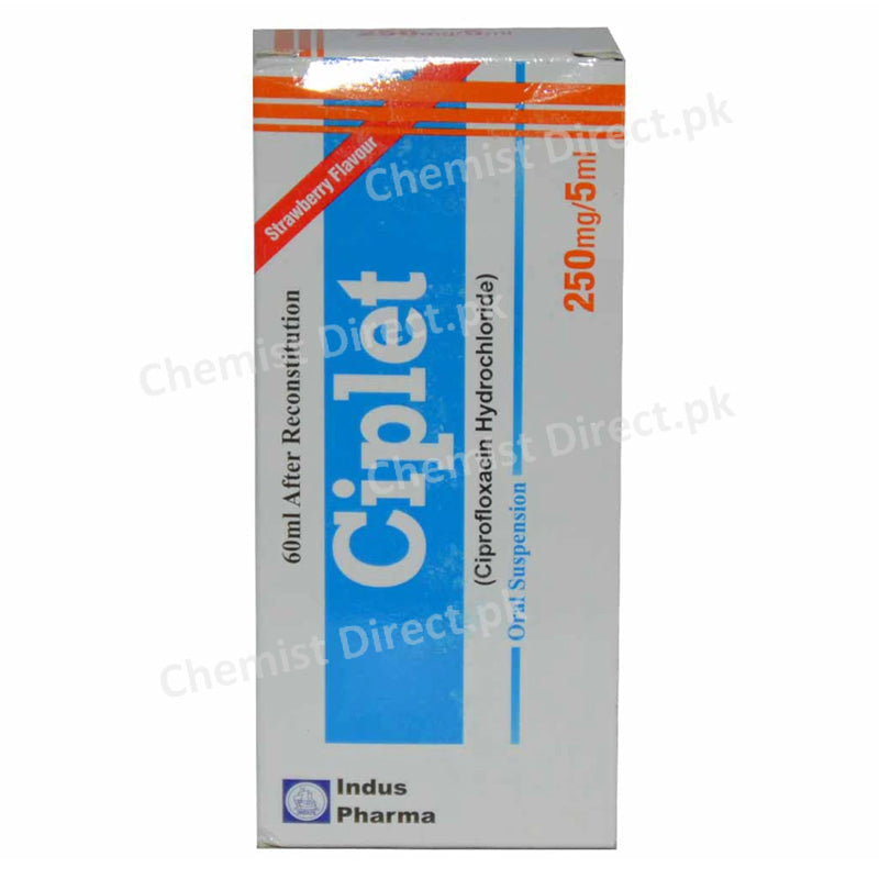 Ciplet 250mg syp 60ml Syrup INDUS PHARMA_PVT_LTD Quinolones Anti Bacterial Ciprofloxacin