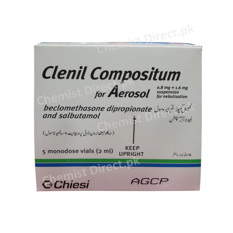 Clenil Compositum Aerosol Nebuliser Suspension 5Vial Chiesi Pharmaceuticals B2 Stimulant + Corticosteroids Beclomethasone Dipropionate 0.8mg, Salbutamol 16mg