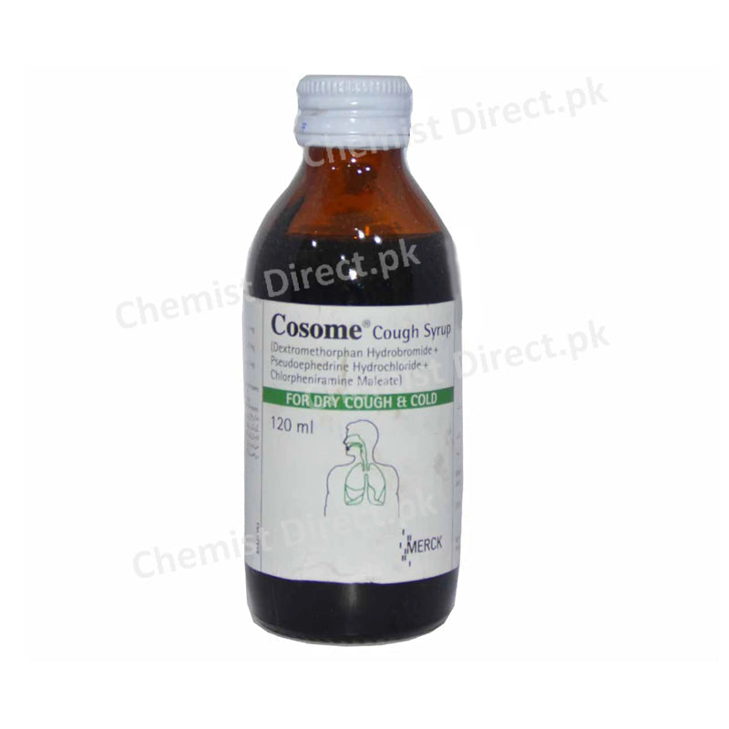 Cosome Cough Syrup 120ml Martin Dow Pharmaceuticals Cough Supressant Dextromethorphan Hydrobromide 10mg, Pseudoephedrine Hydrochloride 30mg, Chlorpheniramine Maleate 2mg