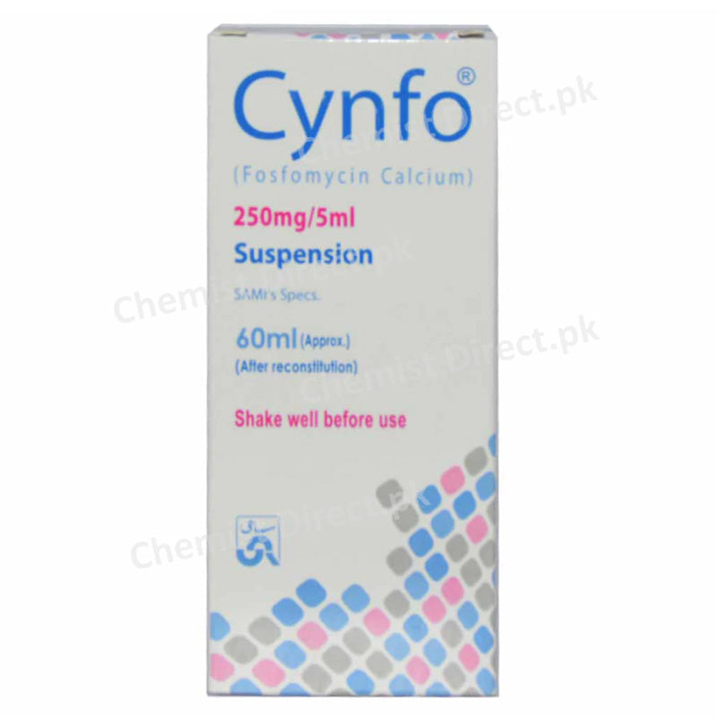 Cynfo Susp 250mg 5ml 60ml Suspention Sami Pharmaceuticals Pvt Ltd Anti Bacterial Fosfomycin Calcium