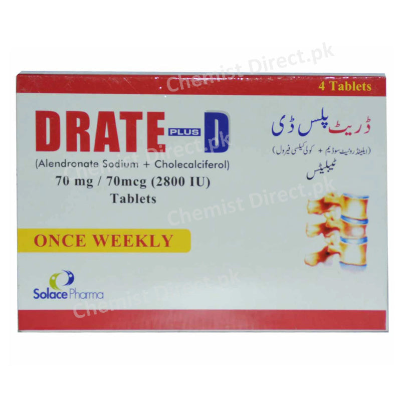 Drate Plus D tab 70mg Tablet SJand GFazal Elahi Bisphosphonates Alendronate Sodium 70mg Cholecalciferol 70mcg