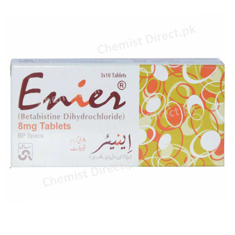 Enier Tablet 8mg Betahistine Dihydrochloride Sami Pharmaceuticals Anti-Vertigo