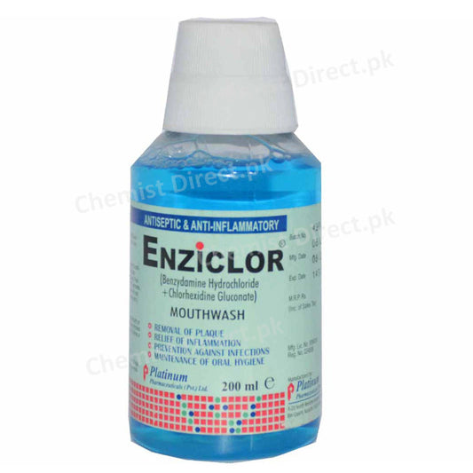 Enziclor Mouth wash 200ml Platinum Pharmaceutical Pvt Ltd Oral Hygiene Benzydamine 0.15 Chlorhexidine 0.2