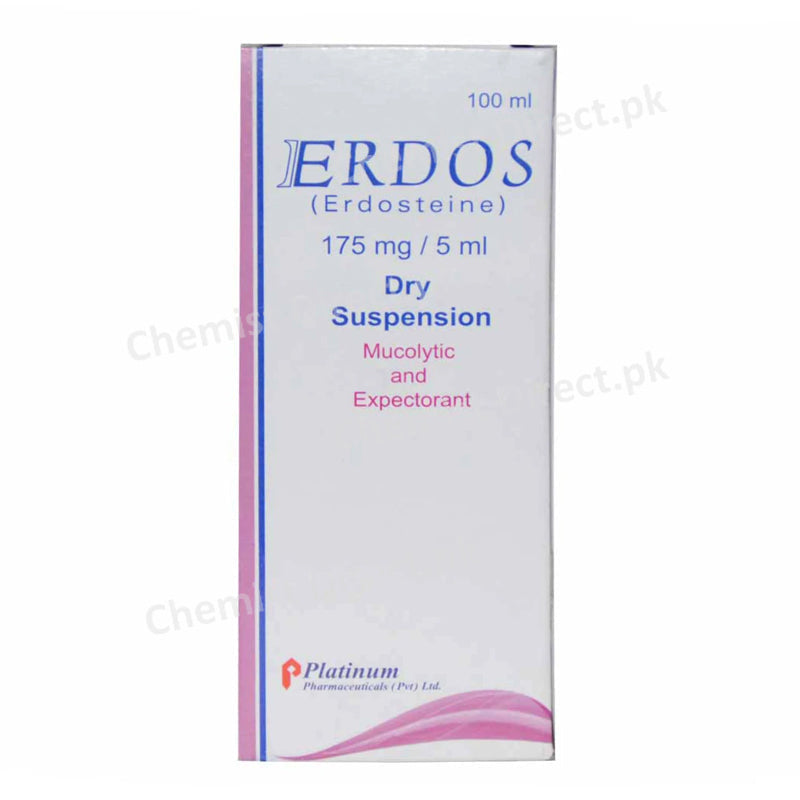 Erdos Suspension 175mg/5ml 100ml Platinum Pharmaceuticals Mucolytic Expectorant Erdosteine