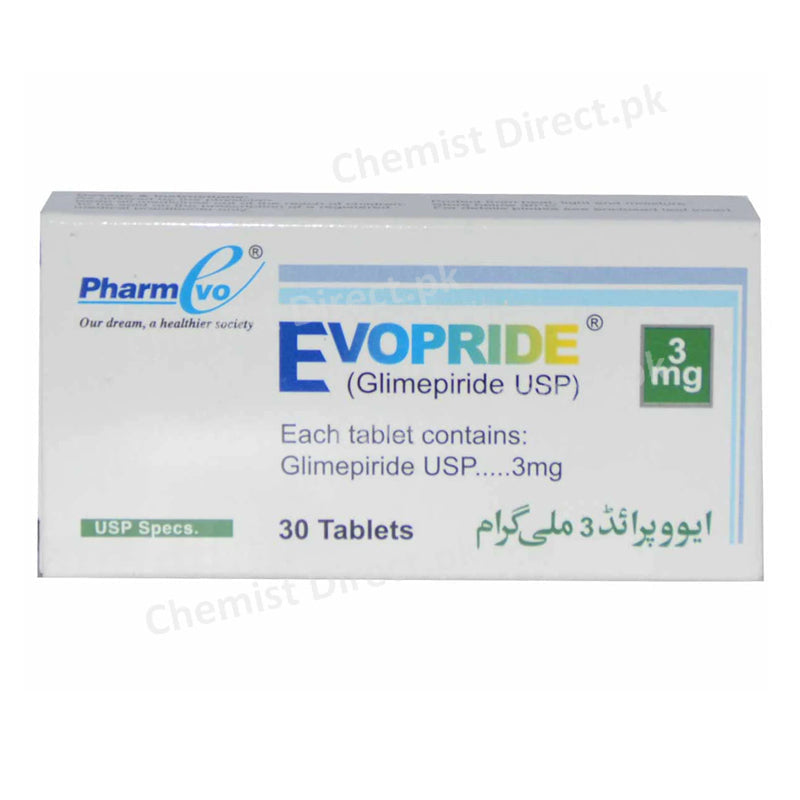 Evopride 3mg Tablet Glimepiride Oral Hypoglycemic Pharm Evo