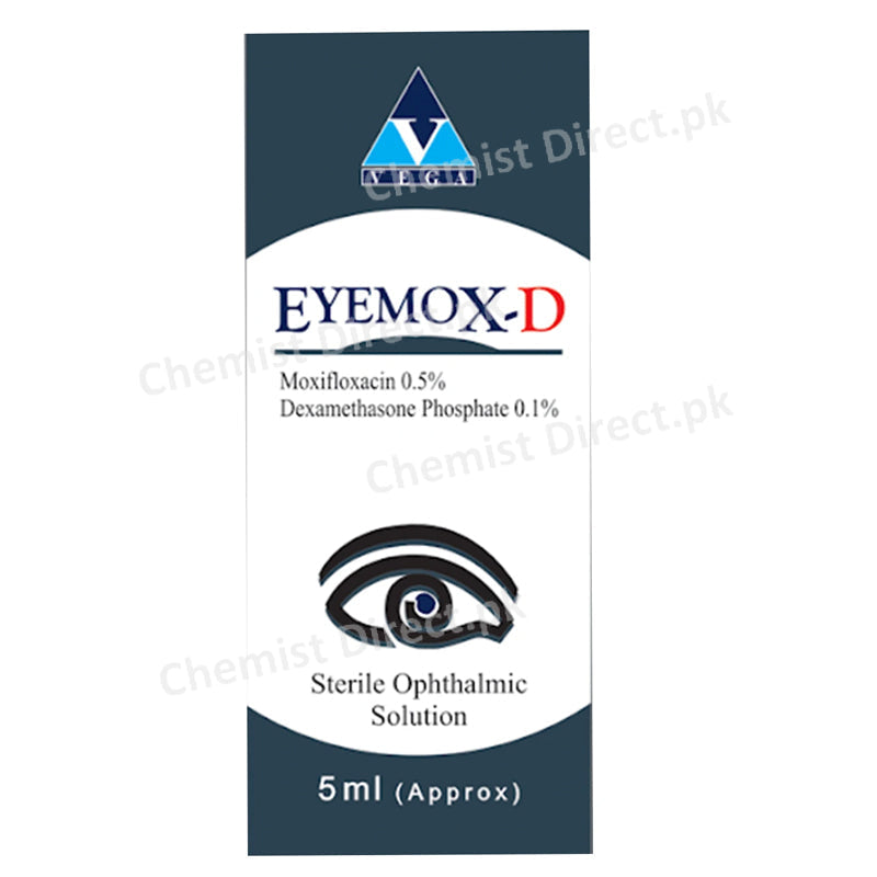 Eyemox D eye drop 5ml Vega Pharmaceuticals Pvt Ltd Anti Inflammatory Anti Infective Moxifloxacin 5mg Dexamethasonephosphate 1mg