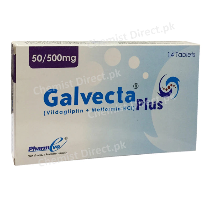 Galvecta Plus 50/500mg Tablet Pharmevo Oral Hypoglycemic Vildagliptin+Metformin Hcl