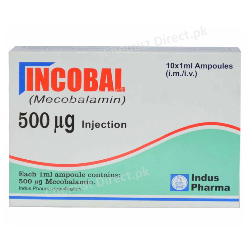 Incobal Injection 500mcg 10Amp0ules 1ml Mecobalamin Vitamin-B12 Indus pharma