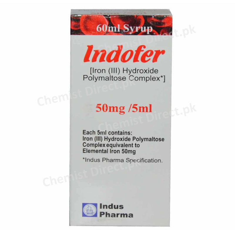 Indofer Syrup 50mg/5ml 60ml Anti-Anemic Iron III Hydroxide Polymaltose Complex Indus Pharma