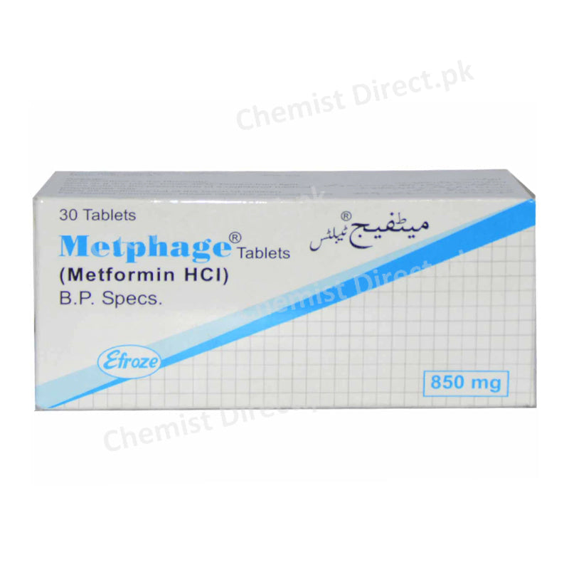 Metphage 850mg Tablet Metformin HCl Efroze Chemical Oral Hypoglycemic