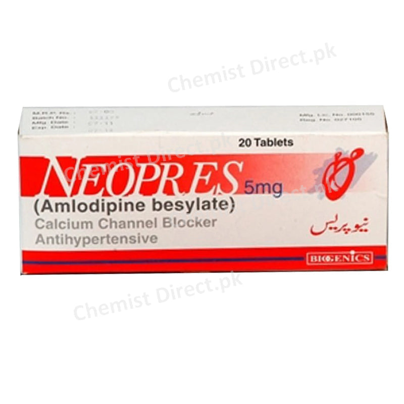 Neopres 5mg Tablet Biogenics Pharma Anti Hypertensive Amlodipine Besylate