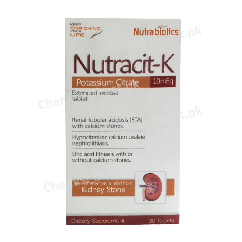 Nutracit-K Tablet Potassium Citrate 10mEq Dietary Supplement Nutabiotics