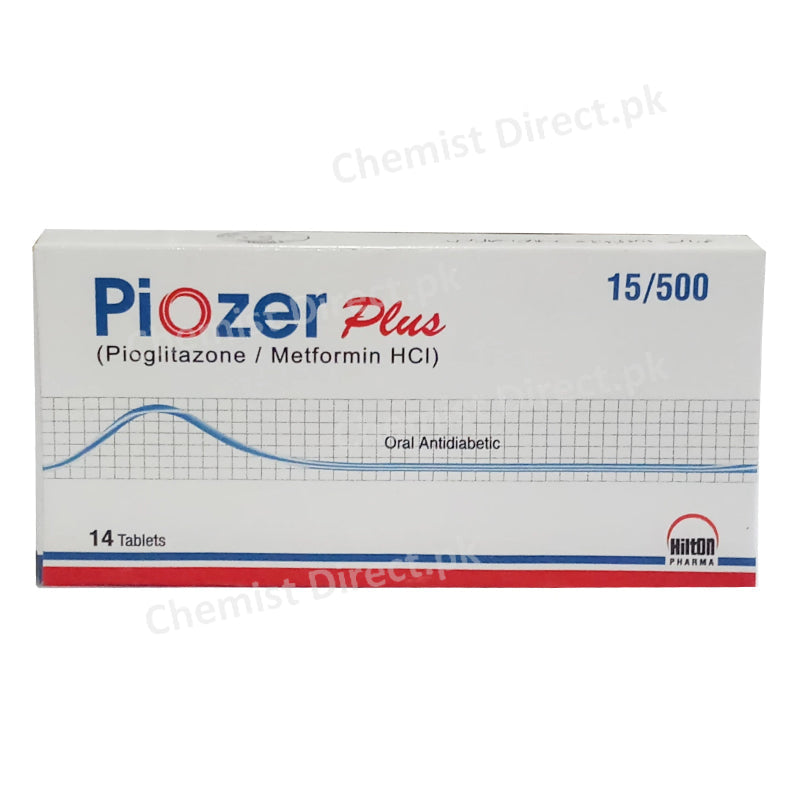Piozer Plus 15/500 mg Tablet Pioglitazone/Metformin HCl Hilton Pharma Oral Antidiabetic