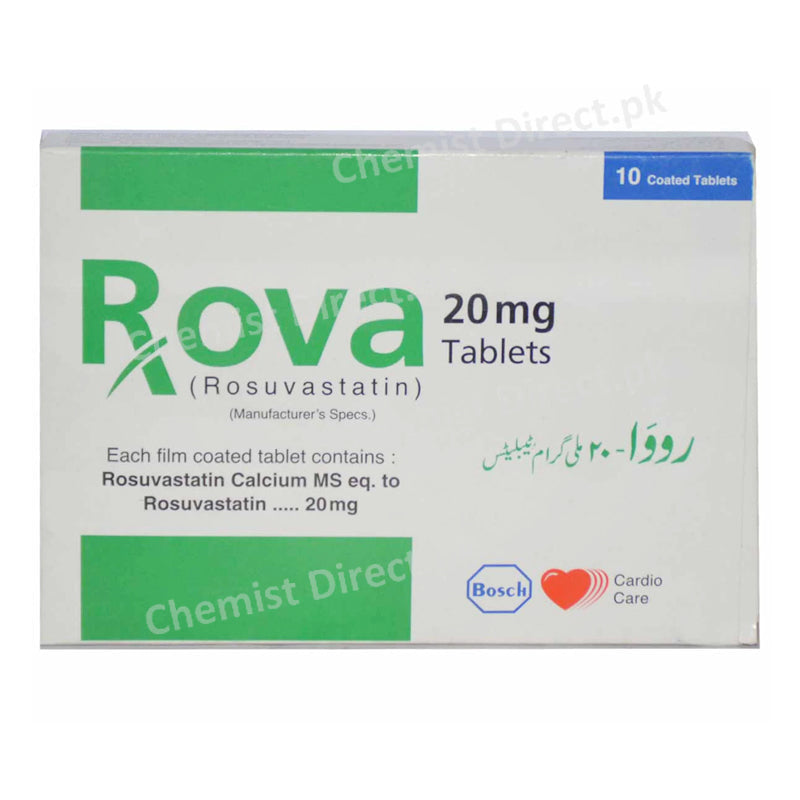 Rova 20mg Tablet Bosch Pharmaceutical Pvt_ Ltd Statins Rosuvastatin