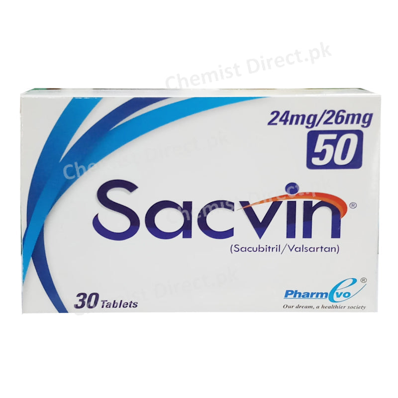 Sacvin 24 26mg Tablet Pharm Evo Pvt Ltd Chronic Heart Failure Sacubitril 24mg_ Valsartan 26mg