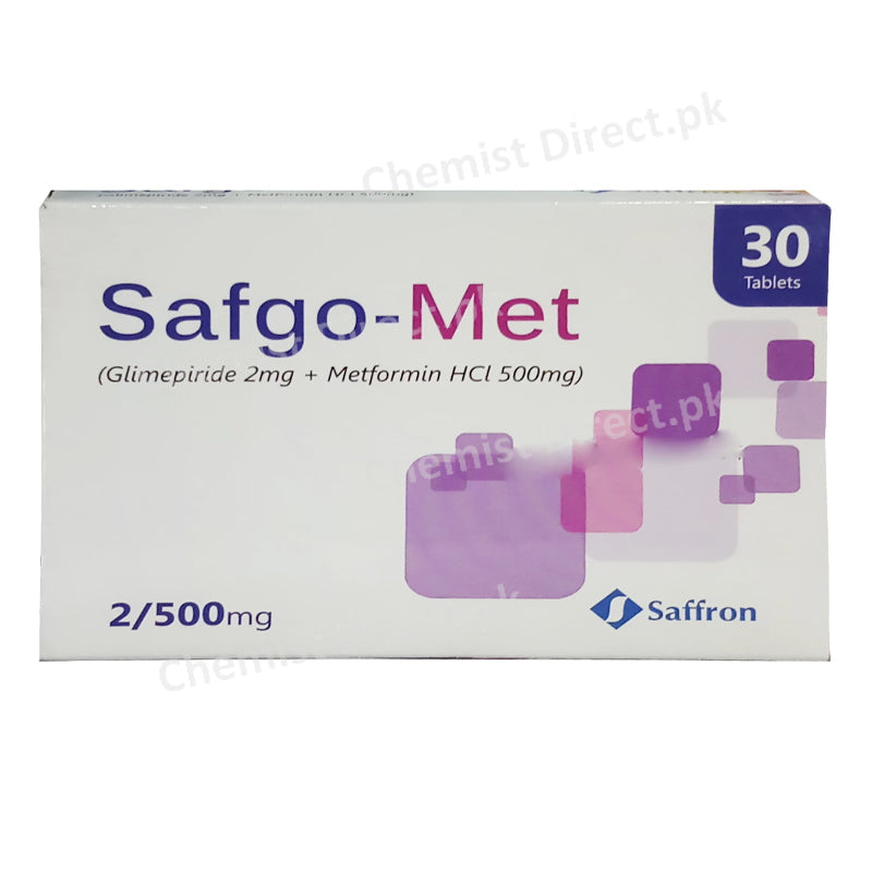 Safgo Met 2 500mg Tablet Saffron Pharmaceutical pvt ltd Oral Hypoglycemic Glimepiride 2mg_ Metaformin HCl 500mg