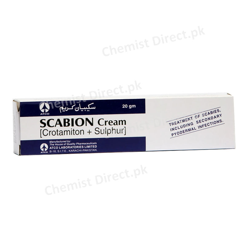 Scabion Cream 20gm Atco Laboratories Pvt_ Ltd Scabicide Each 100gm Of Cream Contains Crotamiton 10gm_ Sulphur 2gm