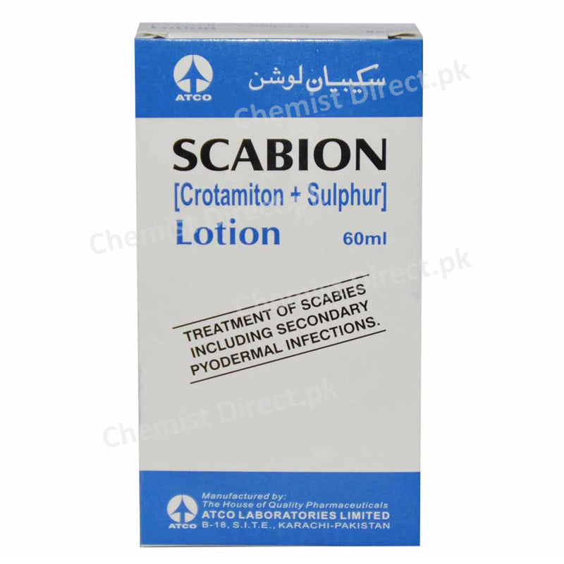 Scabion Lotion 60ml Atco Laboratories Pvt_ Ltd Scabicide Each  100gm Of Lotion Contains Crotamiton 10gm_ Sulphur 2gm