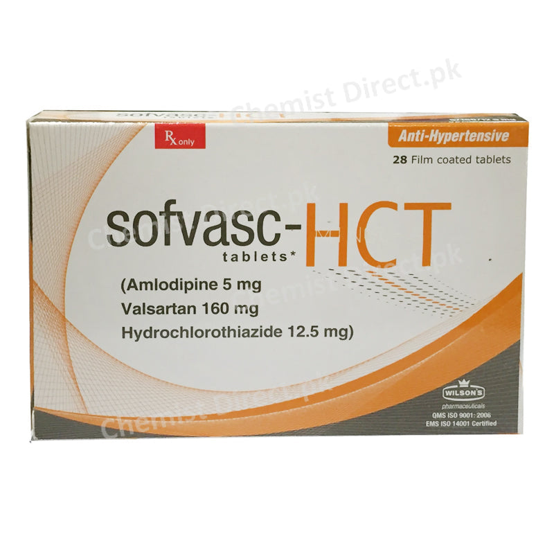 Sofvasc HCT 5 160 12.5mg Tablet Wilson_s Pvt Ltd Anti Hypertensive Amlodipine 5mg_ Valsartan 160mg_ Hydrochlorothiazide 12.5mg
