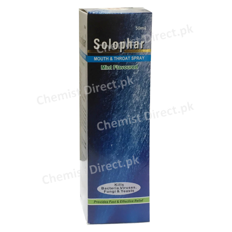 Solophar 50mg spray himont pharma pvt_ ltd. antiseptic dequalinium chloride 0.015g_ benzalkonium chloride 0.035g