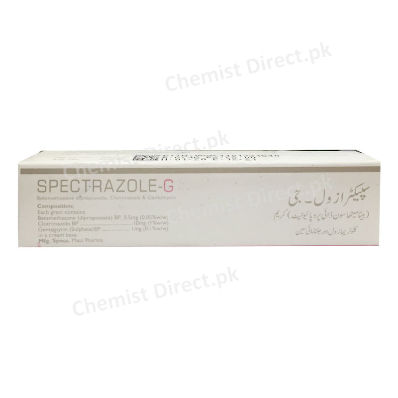 Spectrazole G 10G Cream PHARMA HEALTH PAKISTAN PV ._ LTD Anti Bacterial_Anti Fungal_Corticosteroid Betamethasone Dipropionate 0.05_ Clotrimazole 1_ Gentamicin Sulphate 0.1
