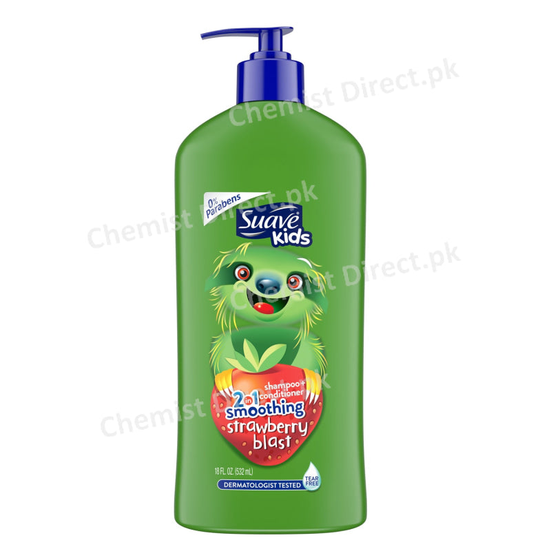 Suave Kids 18 Fl. Oz. 2-In-1 Strawberry Smoothers Shampoo & Conditioner 532Ml Baby Care