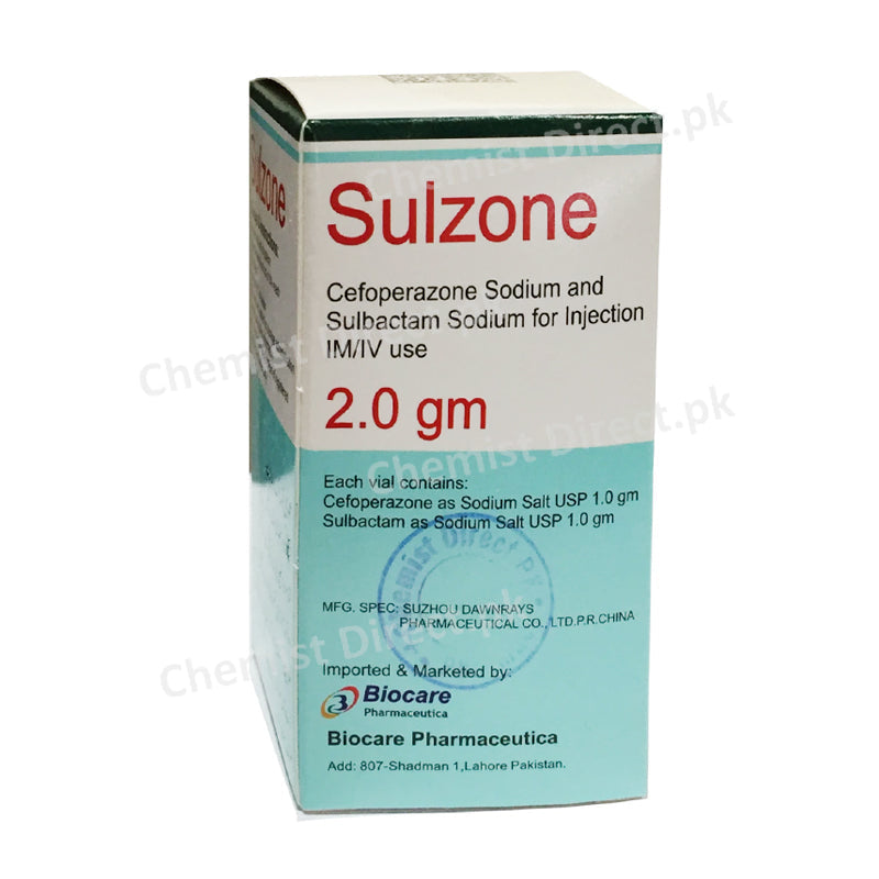 Sulzone 2.0mg Injection Cefoperazone Sodium & Sulbactam IM/IV Biocare Pharma Antibiotic