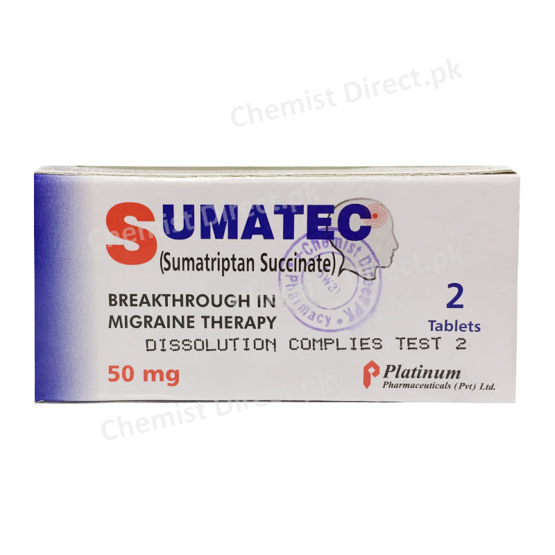 Sumatec 50mg Tablet Sumatriptan Succinate Anti-Migraine Platinum Pharmaceuticals