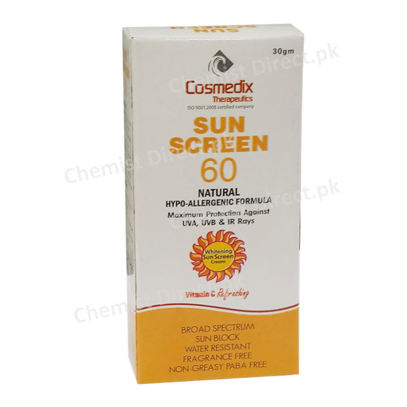 Sun Screen 60 Cream 30g Hypo-Allergenic Vitamin C Cosmedix Therapeutics