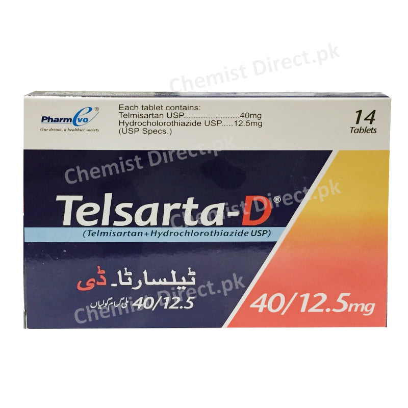 Telsarta-D 40/12.5mg Tablet Telmisartan + Hydrochlorothiazide Anti-Hypertensive + Diuretic Pharmevo