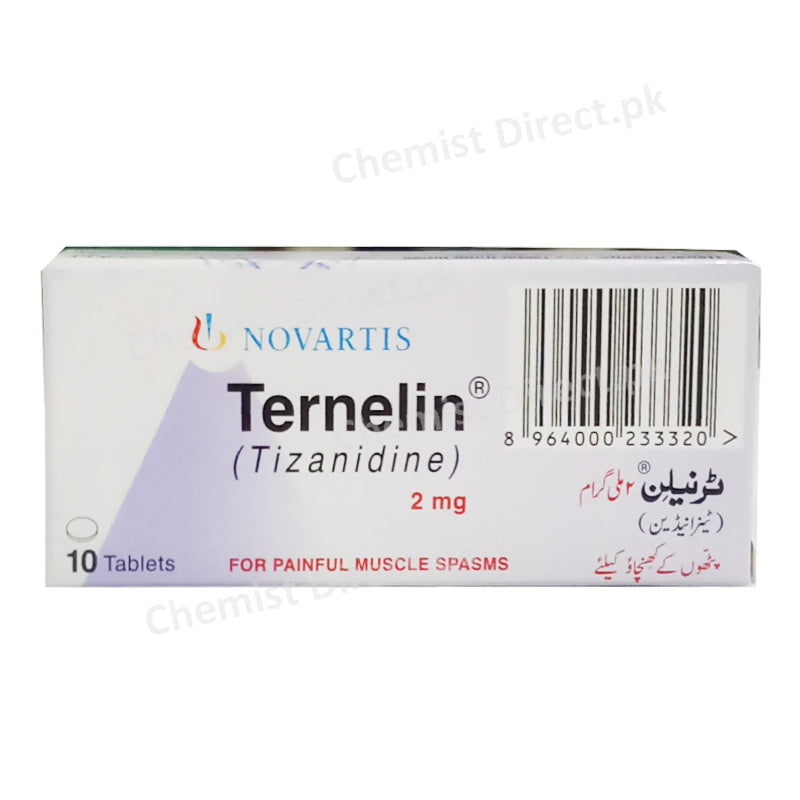 Ternelin 2mg Tablet Tizanidine Skeletal Muscle-Relaxant Norvatis Pharma