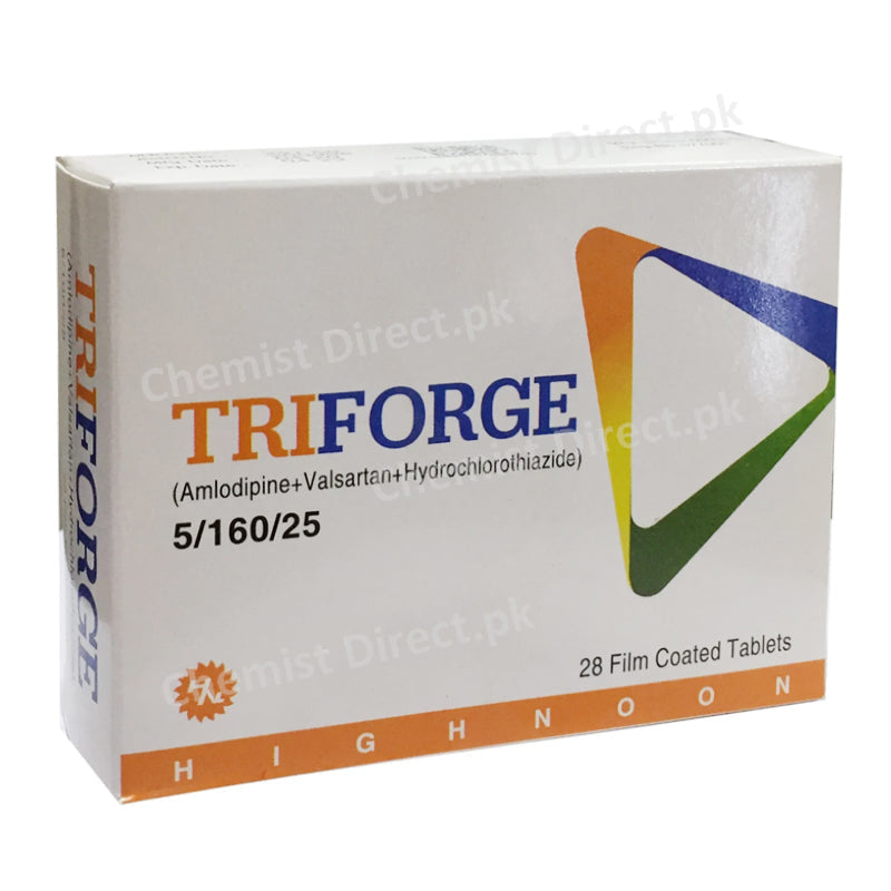 Triforge 5/160/25mg Tablet Amlodipine +Valsartan +Hydrochlorthiazide Anti-Hypertensive+Diuretic Highnoon Laboratories