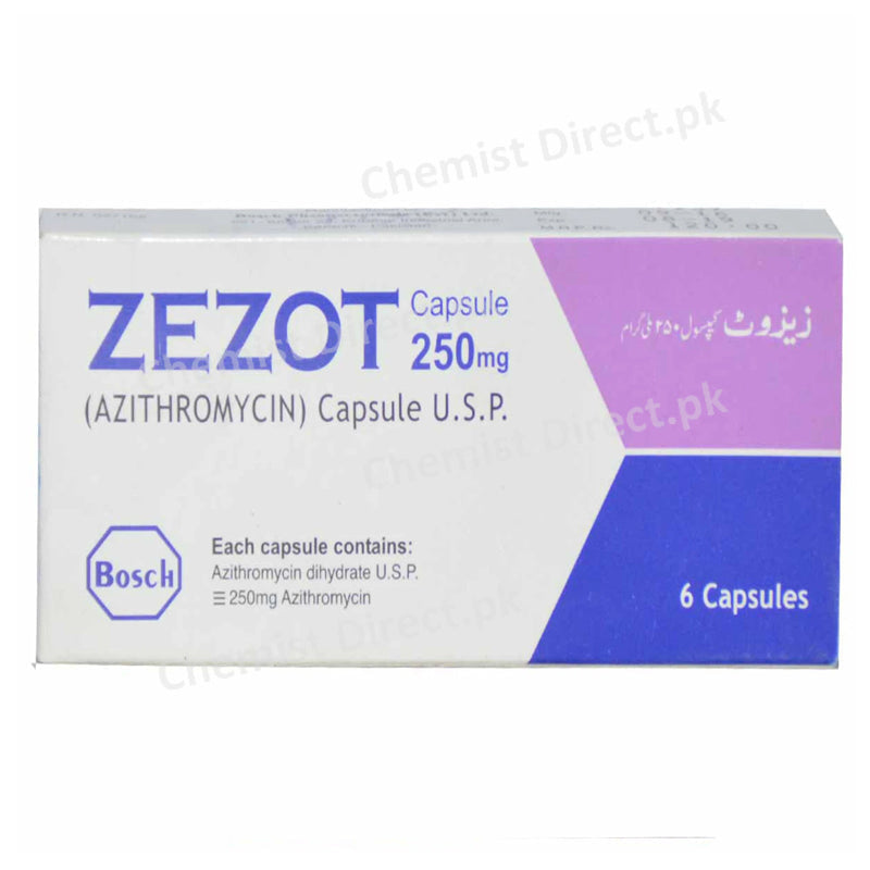 Zezot 250mg Capsules Azithromycin Antibacterial Bosch Pharma