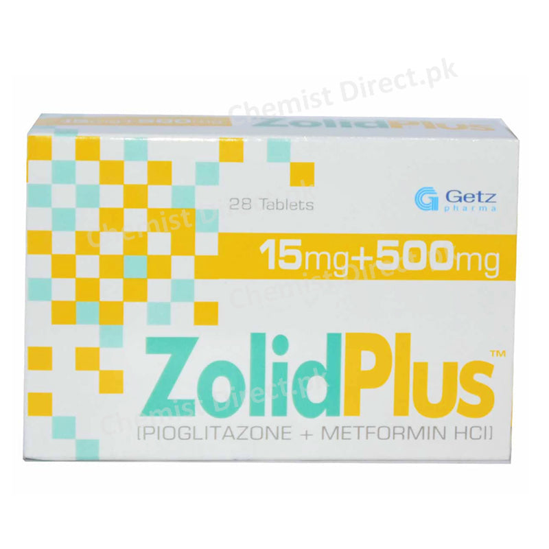 Zolidplus 15mg 500mg Tablet Getz Pharma Pakistan Pvt Ltd Oral Hypoglycemic Pioglitazone 15mg_ Metformin 500mg