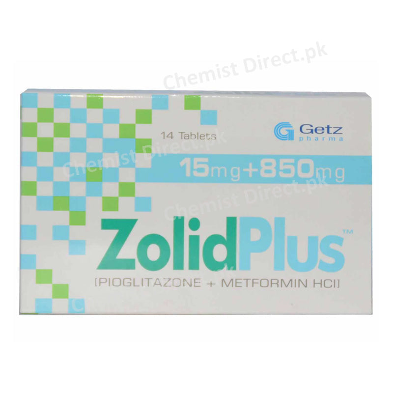 Zolid Plus 15mg 850mg Tablet Getz Pharma Pakistan Pvt Ltd Oral Hypoglycemic Pioglitazone 15mg_ Metformin 850mg