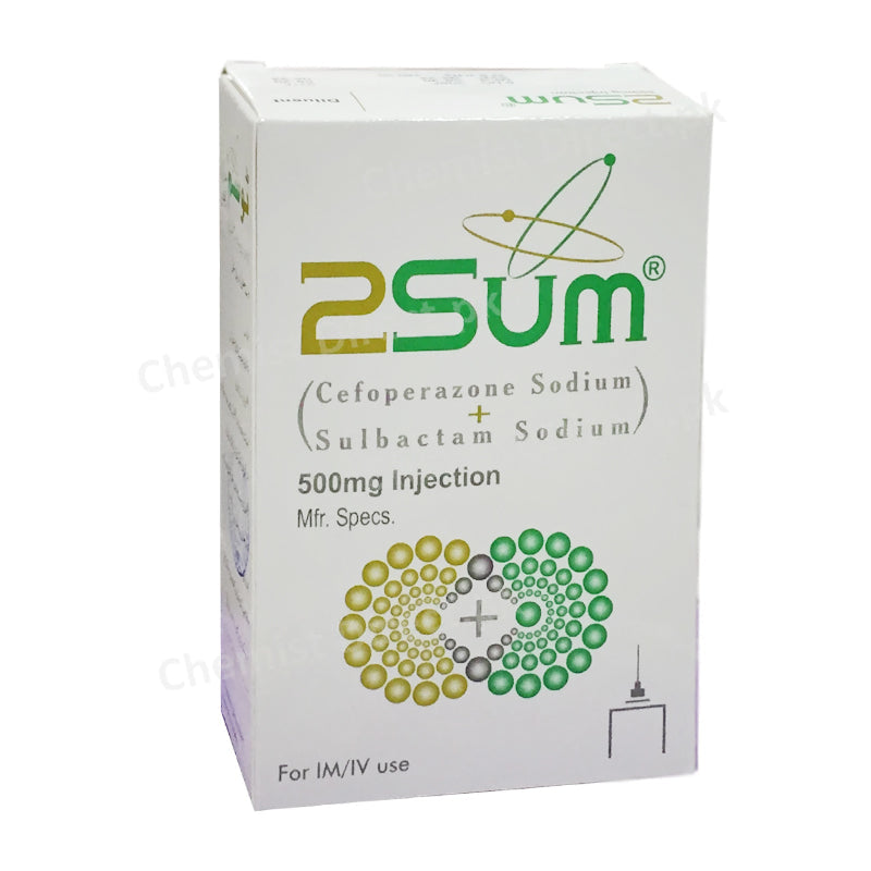 2Sum Injection 500mg 1vial Sami Pharmaceuticaks Cefoperazone Sodium 250mg + Sulbactam Sodium 250mg