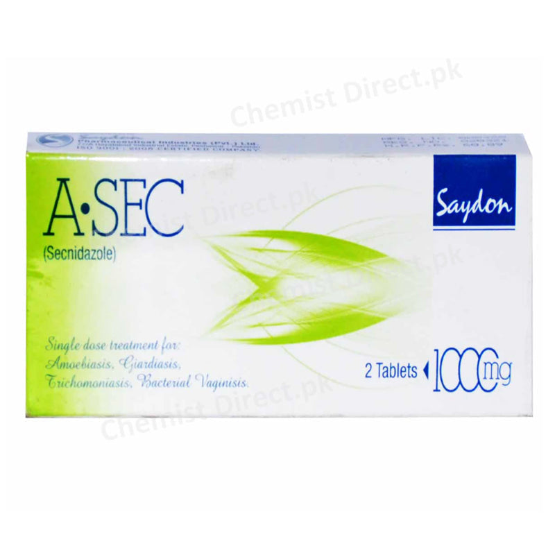 A.sec 1000mg Tablets SAYDON PHARMACEUTICALS IND (PVT) LTD Secnidazole
