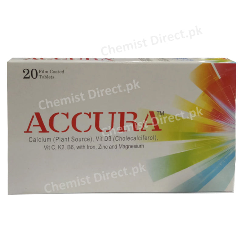 Accura Tablets Jen Pharam Life Sciences pharma Culcium Plant Source Vit D3 Cholecalciferol, Vit c, K2 ,B6, With iron, Zinc and Magnesium